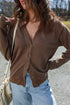 V Neck Button Front Drop Shoulder Rib Trim Cardigan